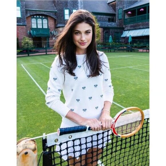 Renwick | M | Club Allover Racquets Sweater Embroidered Tennis Knit Pullover - Picture 1 of 7